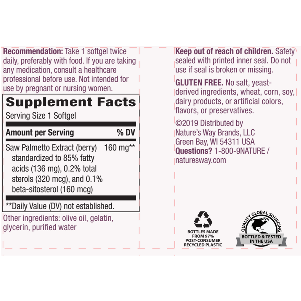 Saw Palmetto (Std) 60 softgels Supplement Facts Label