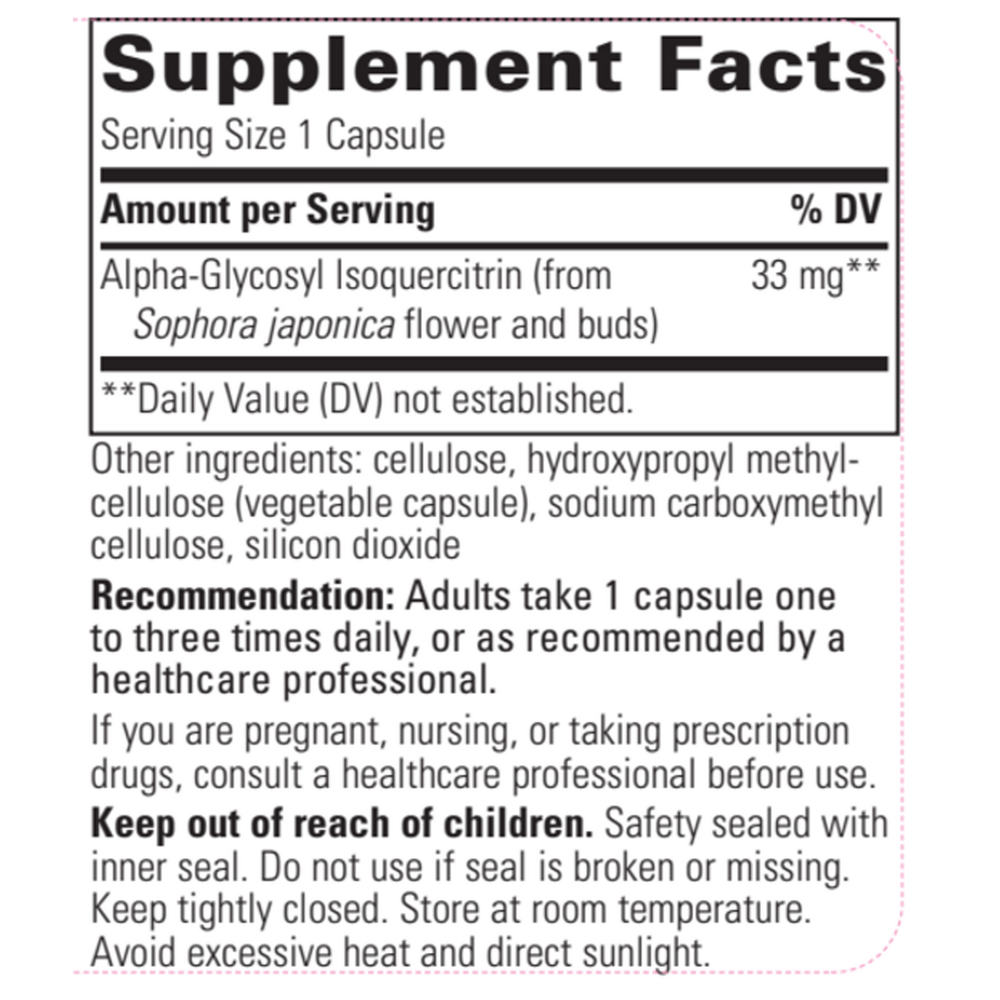 Alpha-Glycosyl Isoquercitrin Supplement Facts Label