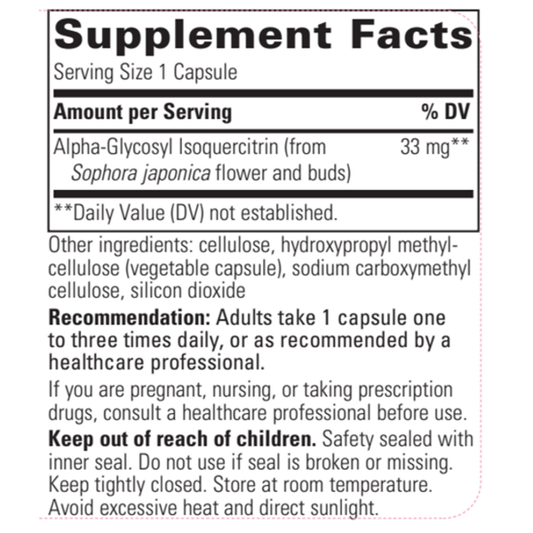 Alpha-Glycosyl Isoquercitrin Supplement Facts Label