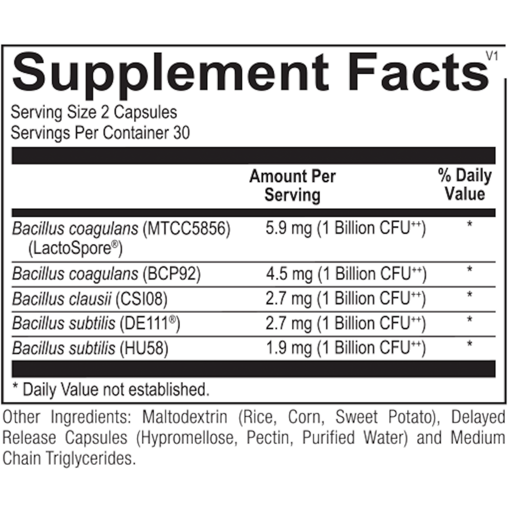 Ortho Spore Complete Supplement Facts Label