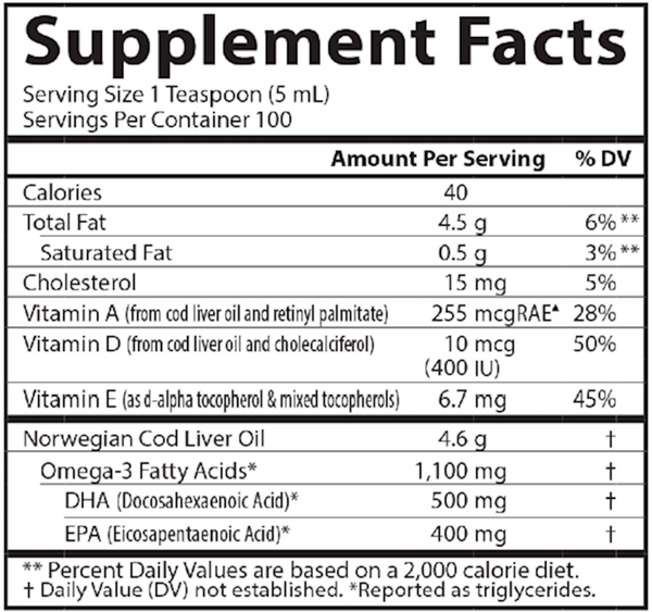Cod Liver Oil Lemon Supplement Facts Label