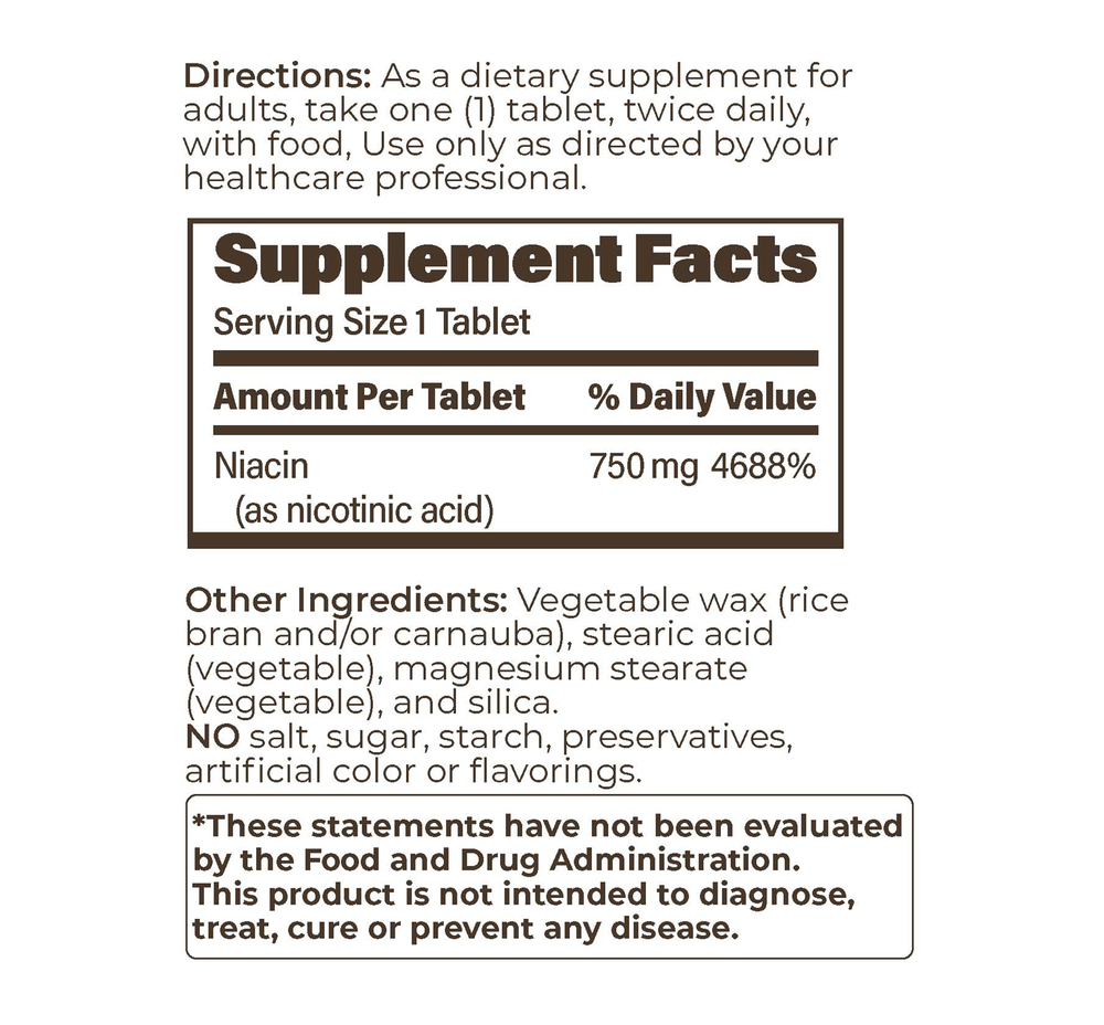 Endur-acin 750 mg Supplement Facts Label