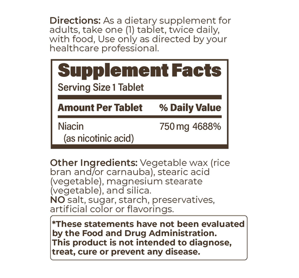 Endur-acin 750 mg Supplement Facts Label