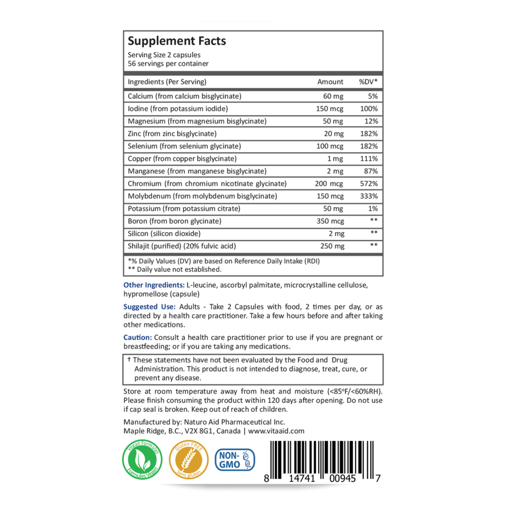 BioActive Mineroplex Supplement Facts Label