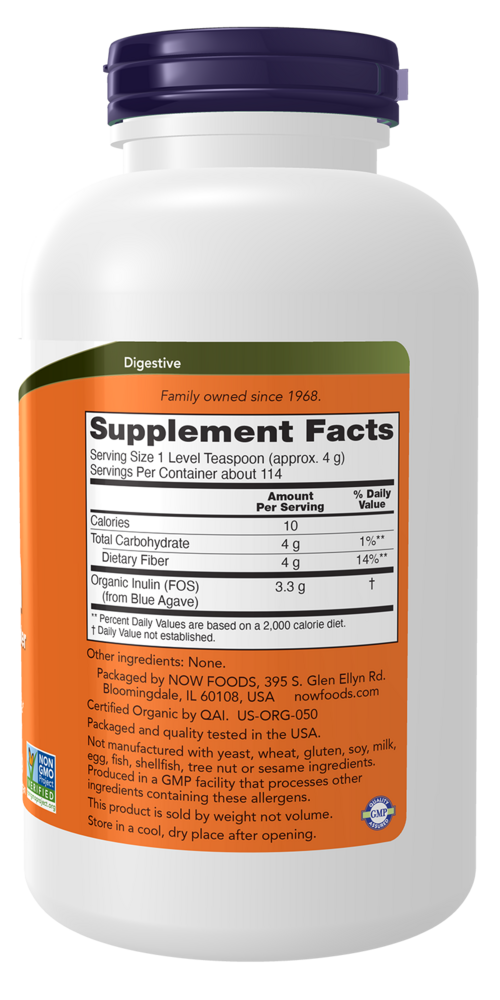 Inulin Prebiotic Pure Powder Supplement Facts Label