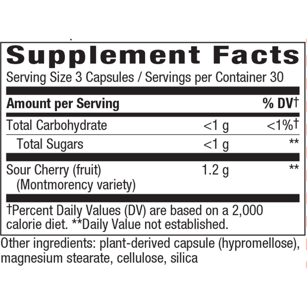 Tart Cherry Ultra 90 veg capsules Supplement Facts Label