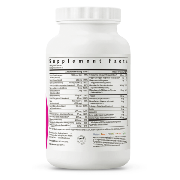Optimal Prenatal MF Supplement Facts Label