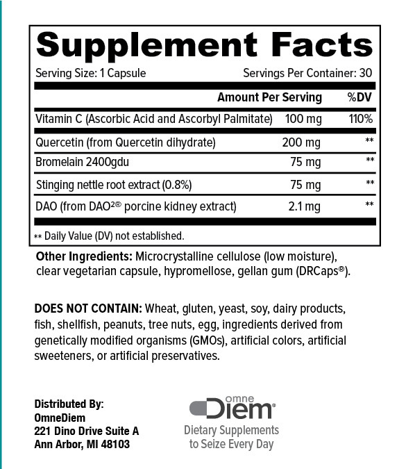 Histamine Complete Supplement Facts Label