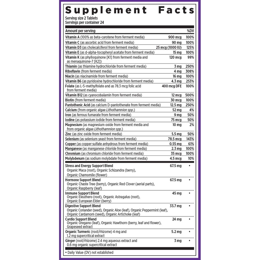 Women's Advanced Multivitamin 120 Count Supplement Facts Label