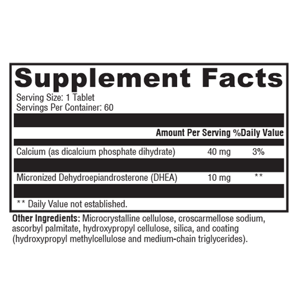 DHEA Micronized 10mg Supplement Facts Label
