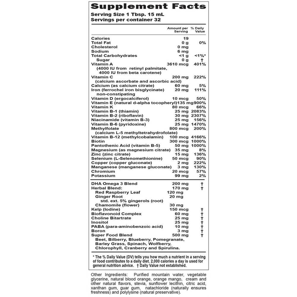 PreNatal Plus DHA Supplement Facts Label