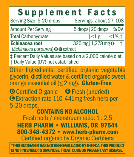 Children's Echinacea Alcohol-Free Supplement Facts Label