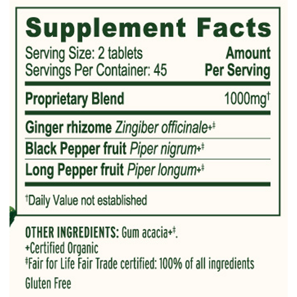 Kapha Digest Organic Supplement Facts Label