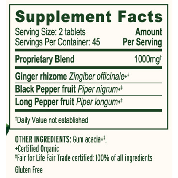 Kapha Digest Organic Supplement Facts Label