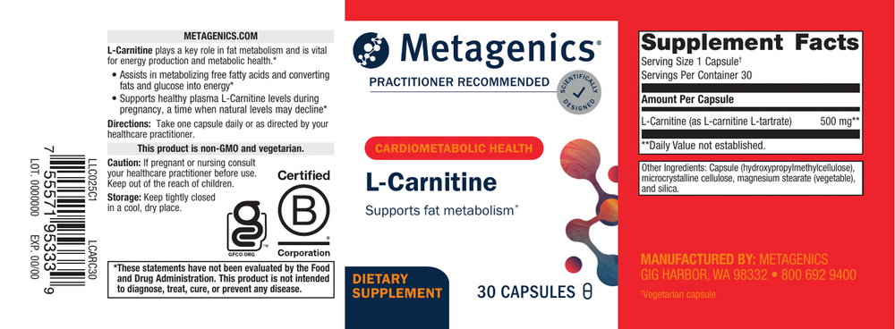 L-Carnitine Supplement Facts Label