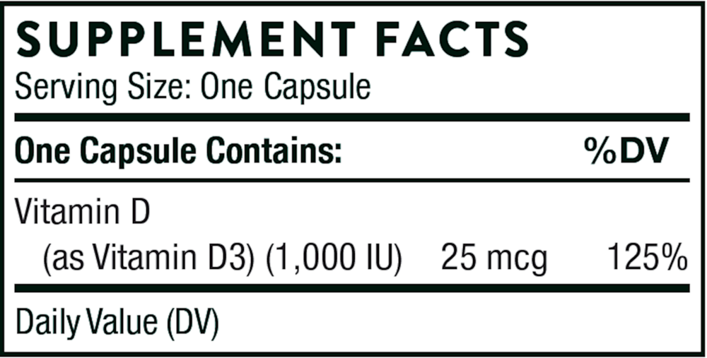 D-1,000 Supplement Facts Label