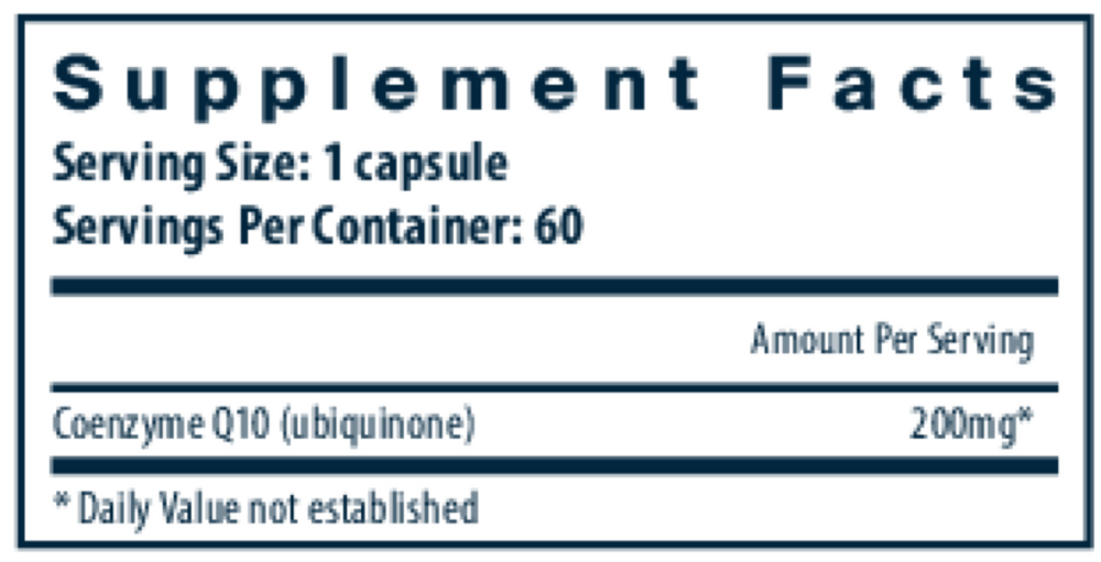 CoEnzyme Q10 200 mg Supplement Facts Label
