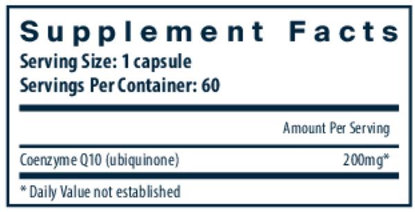 CoEnzyme Q10 200 mg Supplement Facts Label