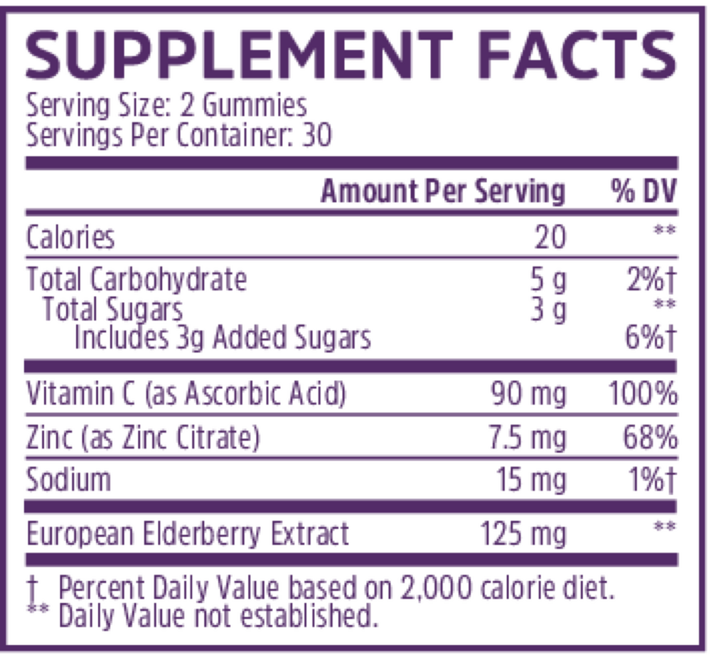 Elder-Mune Elderberry Supplement Facts Label
