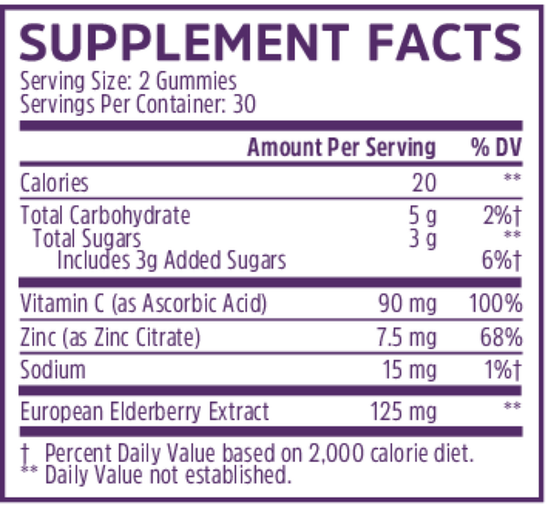 Elder-Mune Elderberry Supplement Facts Label