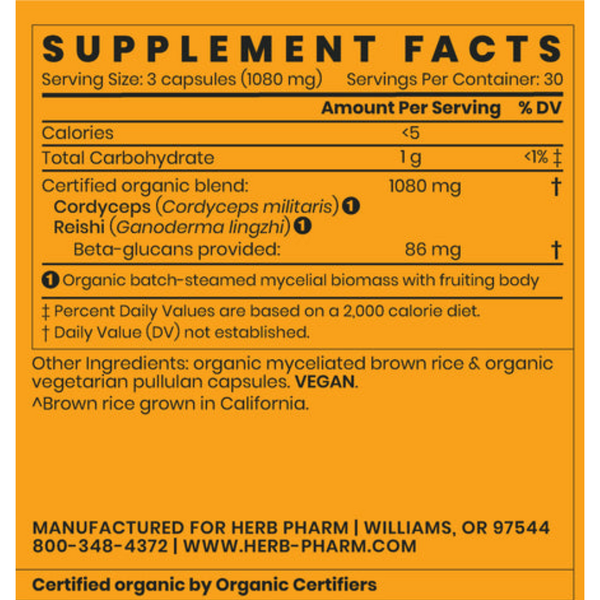 Cordyceps Blend with Reishi Supplement Facts Label