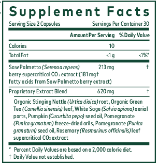Prostate Support Supplement Facts Label