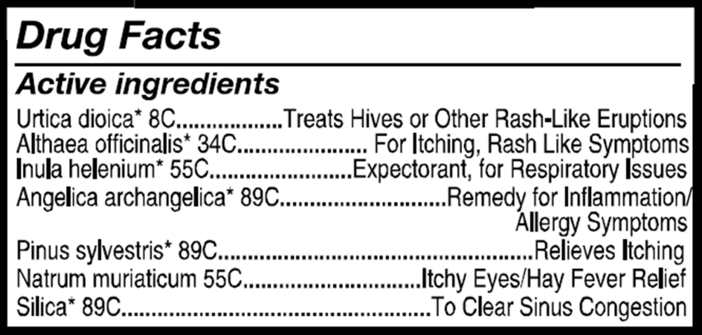 Allergy Maximum Strength Org Supplement Facts Label