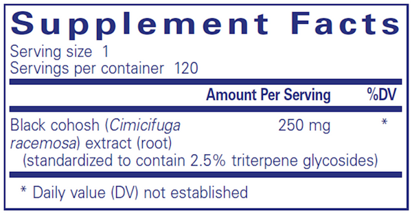 Black Cohosh 2.5 Supplement Facts Label