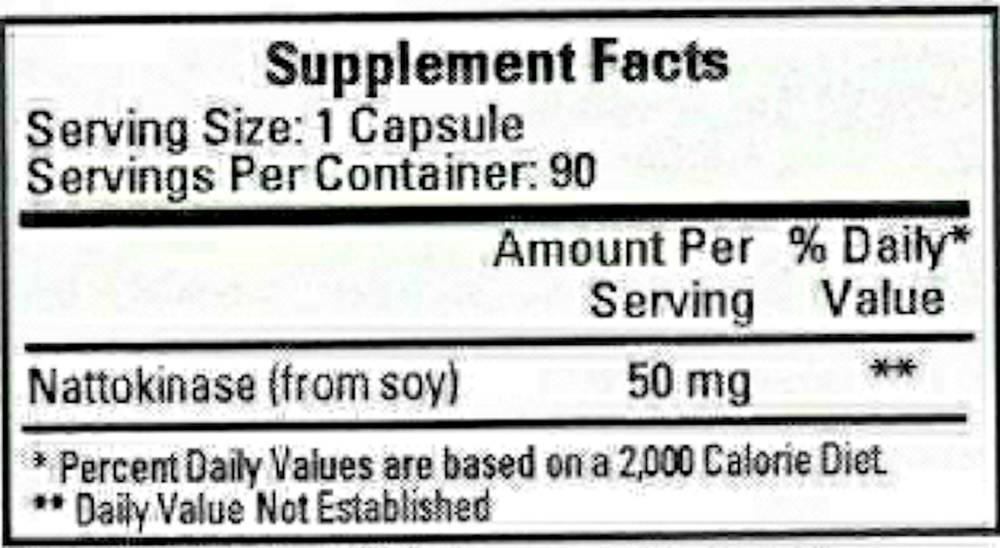 Nattokinase 50 mg Supplement Facts Label