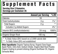 B12 Energy Ginger Supplement Facts Label