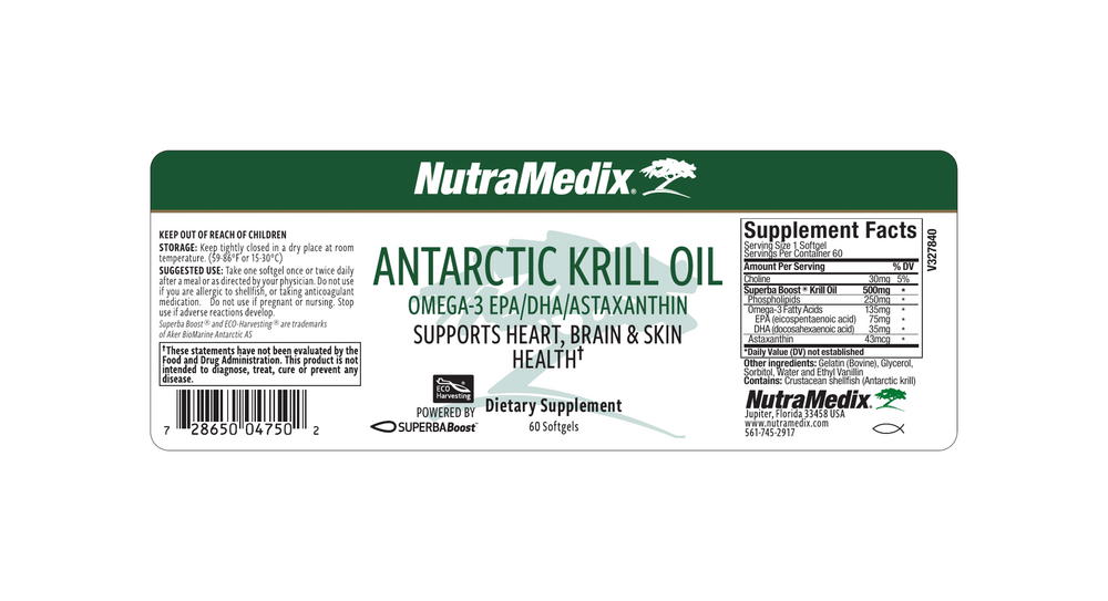Antarctic Krill Oil Supplement Facts Label