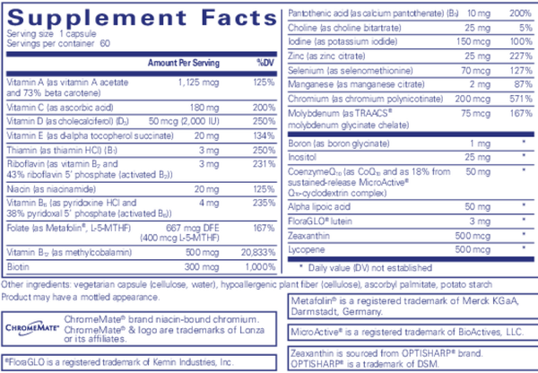 O.N.E. Multivitamin Supplement Facts Label