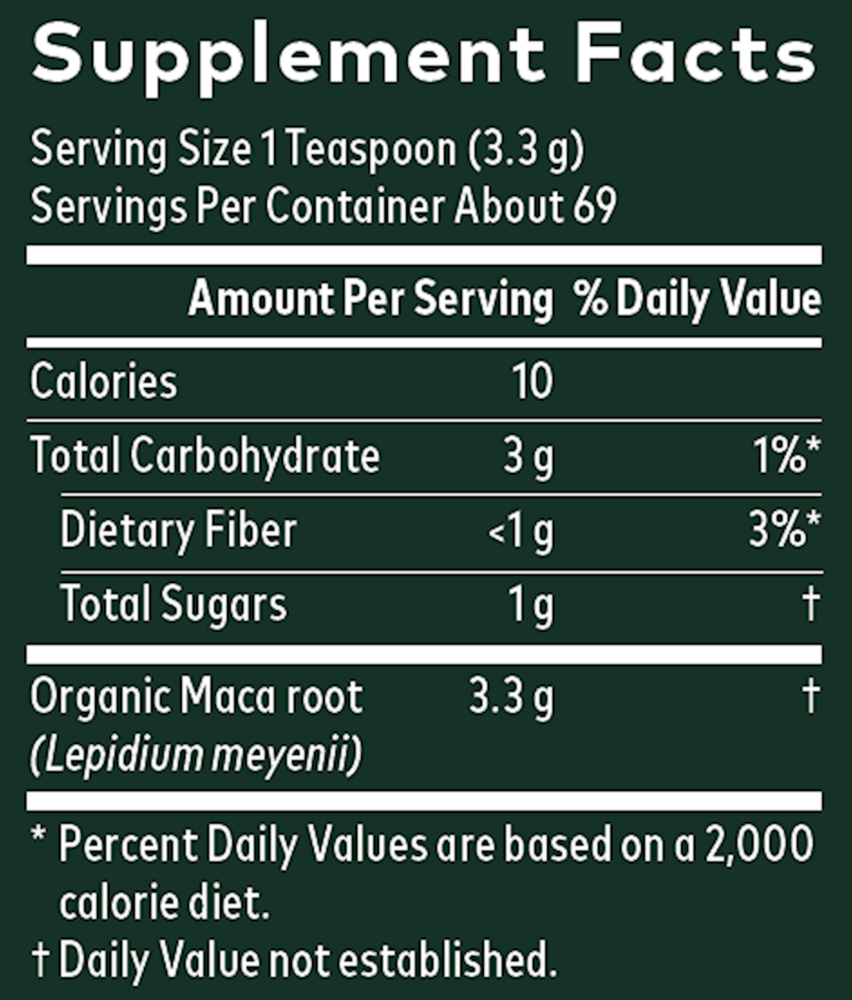 Maca Powder Supplement Facts Label