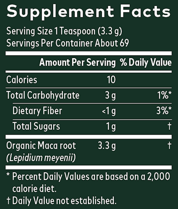 Maca Powder Supplement Facts Label