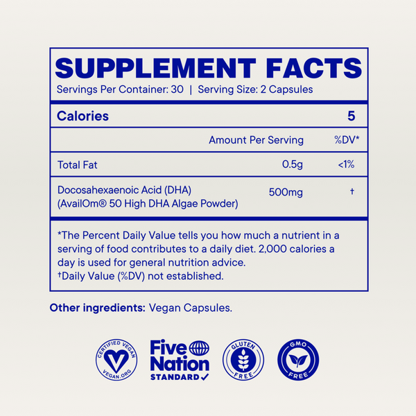 Head and Heart Vegan DHA Supplement Facts Label