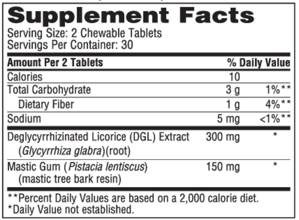 BACKORDER ONLY - Mastic Gum / DGL Supplement Facts Label