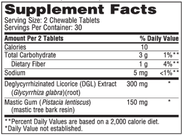BACKORDER ONLY - Mastic Gum / DGL Supplement Facts Label