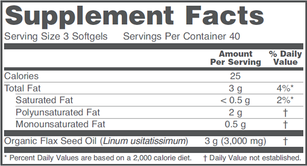 Flax Seed Oil 1000 mg Supplement Facts Label