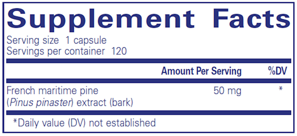 Pycnogenol 50 Mg. Supplement Facts Label