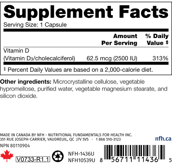Vitamin D3 SAP 2500IU Supplement Facts Label