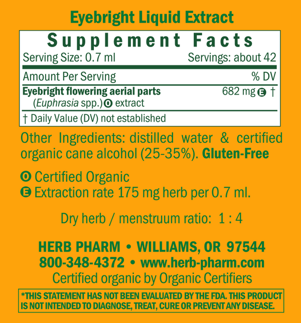 Eyebright Supplement Facts Label