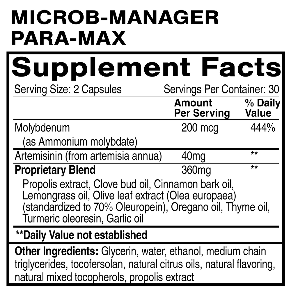 Microb-Manager Para-Max Supplement Facts Label