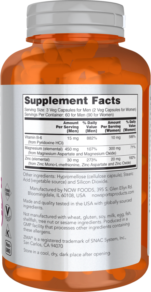 ZMA Supplement Facts Label
