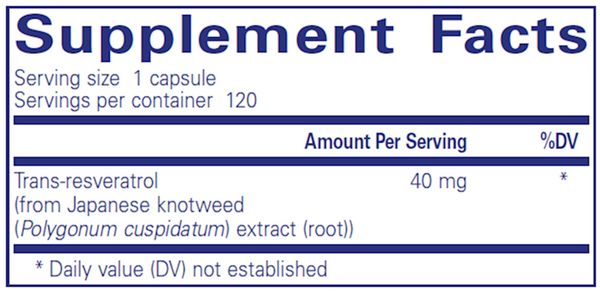 Resveratrol 60 Count Supplement Facts Label