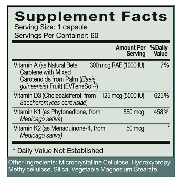Vitamin D-A-K Supplement Facts Label