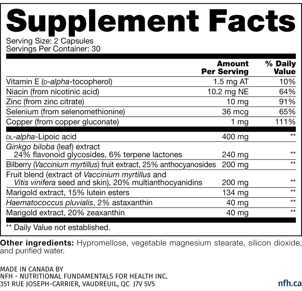 Vision SAP Supplement Facts Label