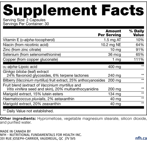 Vision SAP Supplement Facts Label