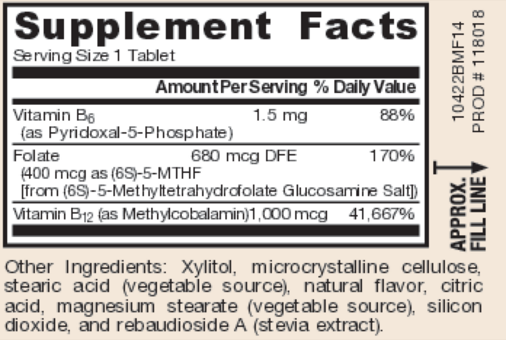 Methyl B-12 & Methyl Folate Lemon Supplement Facts Label