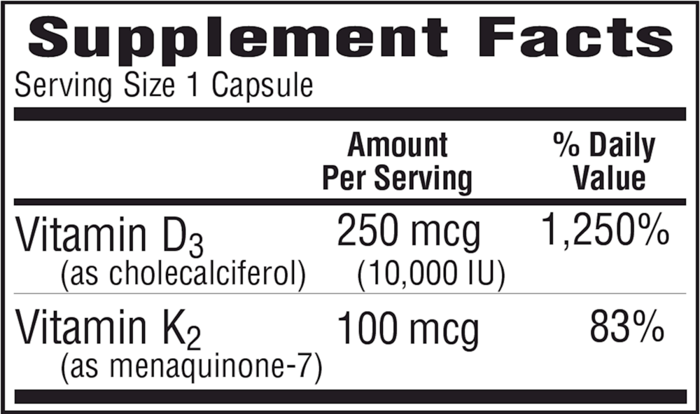 D3-K2 Supplement Facts Label