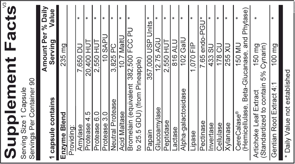 Digestzyme-V Supplement Facts Label